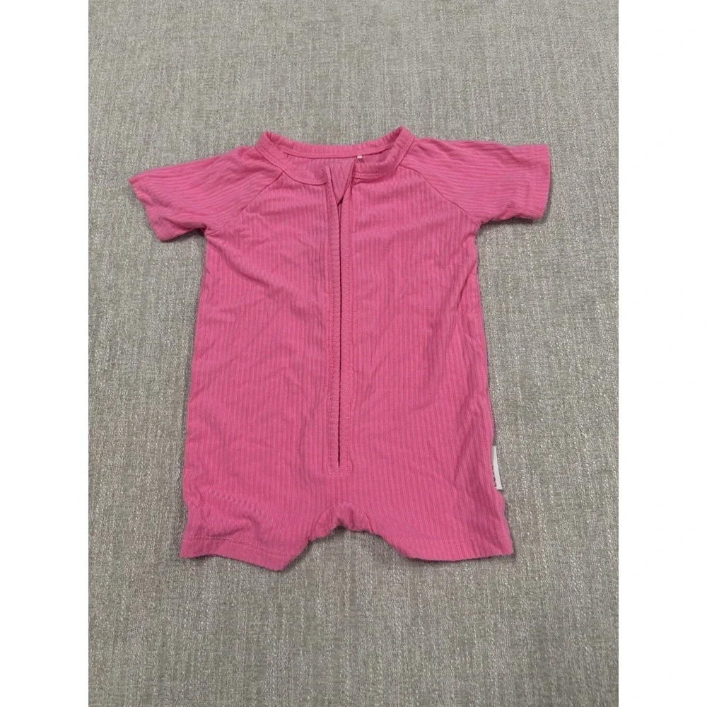 Lovelee Pink Ribbed Shorty Bamboo Romper Zippy Size 0-3 Months